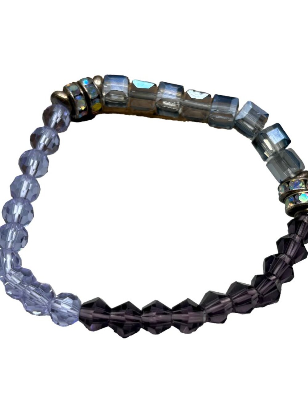 Mystic Purple Blue Gradient Glass Beaded Bracelet - Faceted Crystal Charm Gift